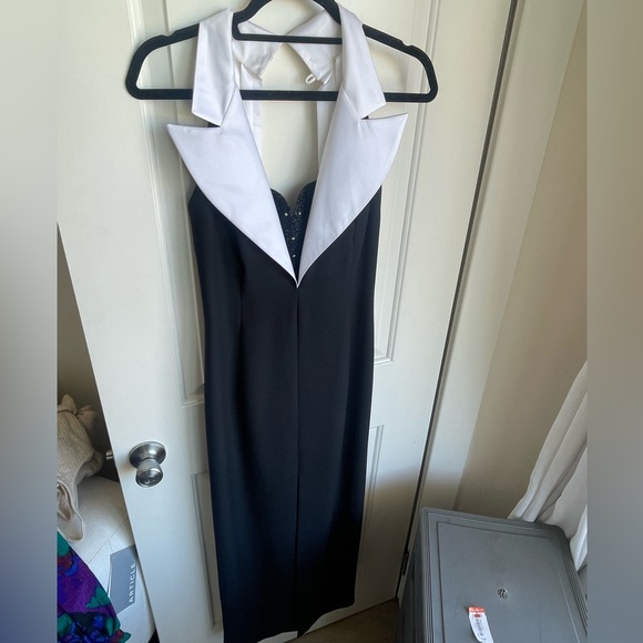 Formal Vintage Tuxedo Sweetheart Beaded Gown Pretty Woman with Slit - Picture 2 of 4